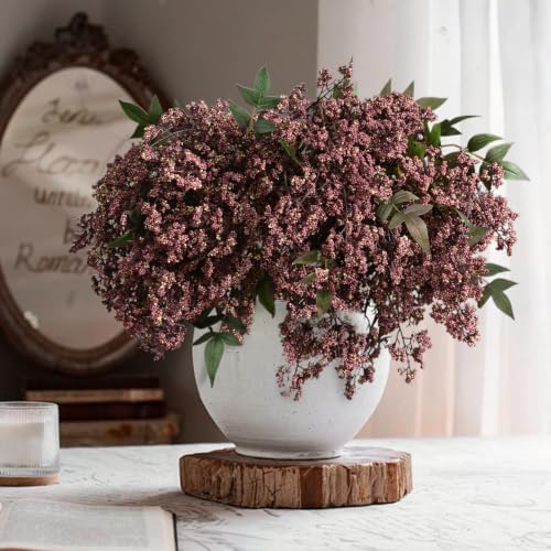 6Pcs 43In Faux Berry Stems, Artificial Nandina Fall Decor, Dusty Plum