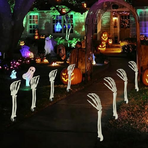 Halloween Realistic Skeleton Stakes Zombie Ghost Arm Stake Severed Plastic Skeleton Hands Yard Signs for Lawn Stakes Garden Halloween Props Decoration (2 Pcs White&Black)