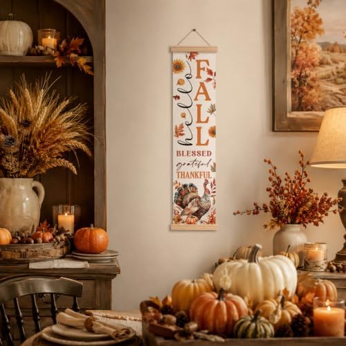 Fall Porch Decor Banner, Blessed Turkey Canvas Banner for Harvest Party