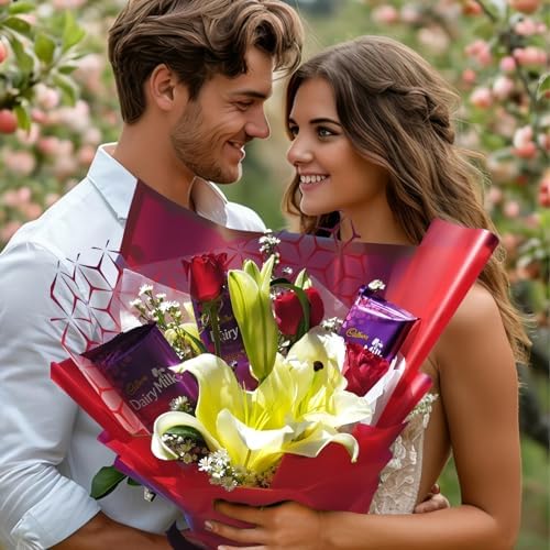DEWJDFSC 20 Sheets Flower Bouquet Wrapping Paper Floral Korean Red
