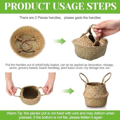Qunclay 8 Pcs Woven Seagrass Baskets Belly Basket, Xs,7.9''dx6.3''h