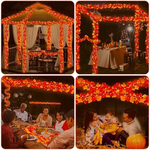 4Pack 36FT Plug in Fall Garland with Lights for Fall Decorations for Home