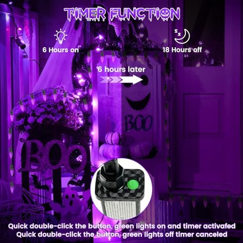 2 Pack Connectable C6 Halloween String Lights Outdoor 200 LED 66 FT Purple