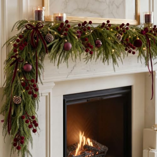 60 Pcs Burgundy 6.5 Inch Christmas Holly Berry Stems