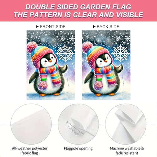 BlissYard Garden Flag Penguin Snowflake Winter 12x18 Inch Polyester