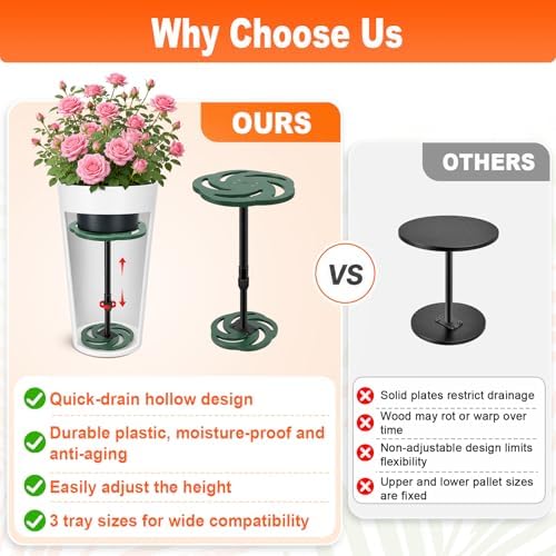 Axcoix Plant Risers for Inside Pots, 12-21" Rise Plastic Planter Inserts
