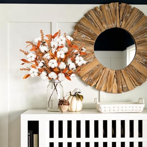 21.6" Fall Dried Cotton Stems Decor Branches, 2 Bunches Fall Leaves Stems
