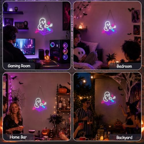 DJ Ghost Halloween Neon Sign, Dimmable LED Music Neon Sign for Wall Decor