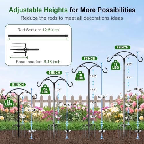 2 Pack 64" Shepherds Hooks for Outdoor, Heavy-Duty Metal Bird Feeder Pole
