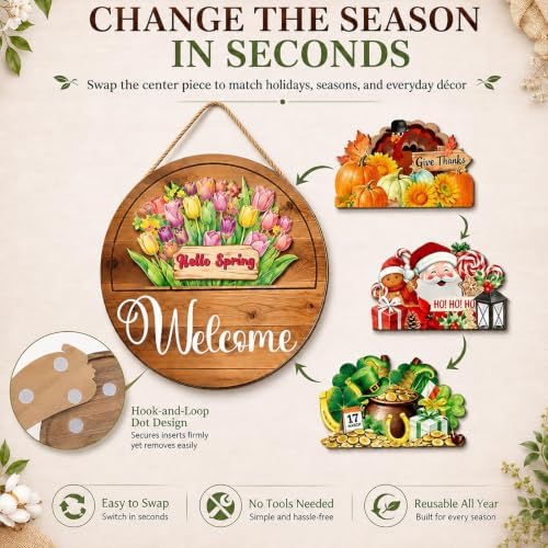16Pcs Interchangeable Seasonal Welcome Sign 12 Inch Front Door Home Decor