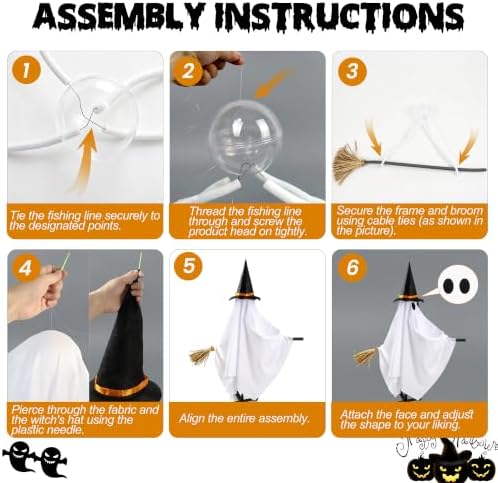 Witch Ghost with Broom Halloween Decorations Hanging LED Lights