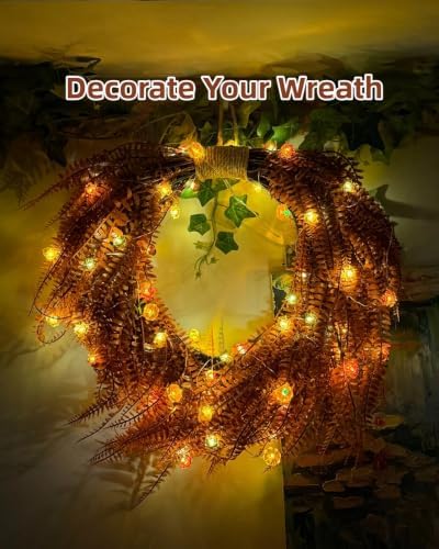 Fall Decor Lights 10Ft 30 LEDs Thanksgiving Decoration Battery Operated Acorn 3D Pumpkin Maple Leaf String Lights Fall Lights for Home Autumn Garland Harvest Halloween Party Christmas