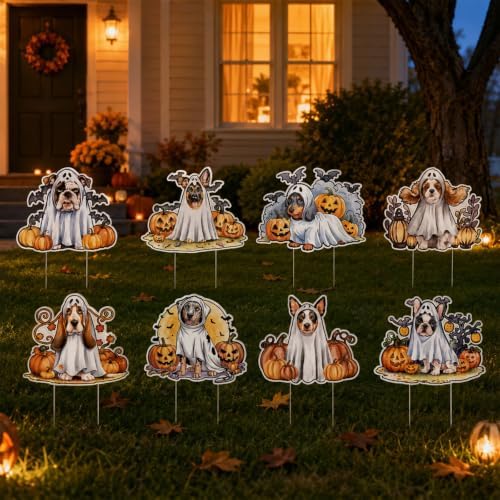 Rngmsi Halloween Ghost Dog Yard Sign Outdoor Decorations 8pc