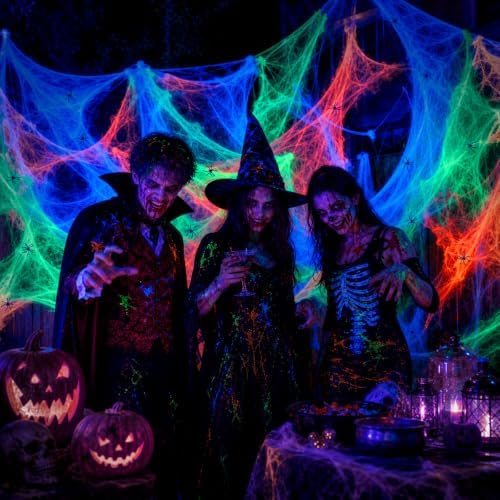 Mega-L Halloween Glow Spider Webs 3 Colors 300g with 30 Small Spiders