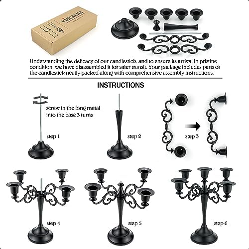 5-Arm Metal Candelabra Candle Holder Table Centerpiece, Black