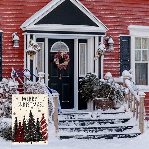 Merry Christmas Garden Flag 12x18inch Christmas Tree Snowflake Vertical Double Sided Winter Yard Lawn Decor Holiday Yard Flag Red Garden Flag Outdoor House Decoration