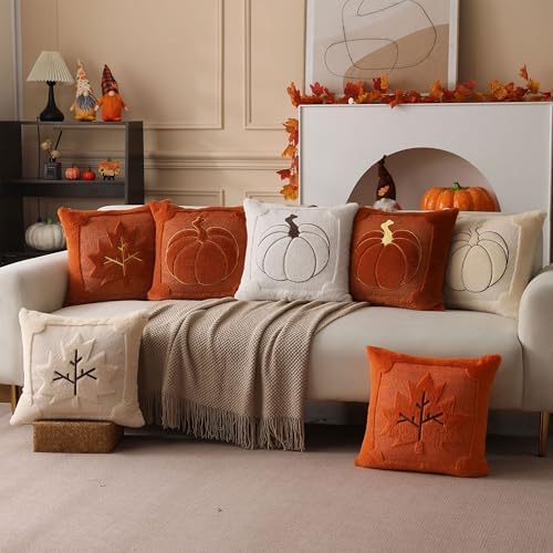 Allorry Fall Pillow Covers 16x16 2 Pack Cream White Pumpkin Home Decor 010E