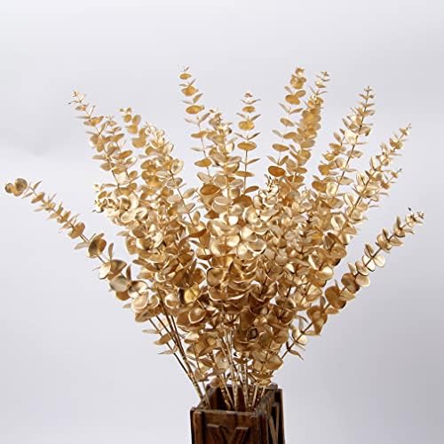 PASYOU Artificial Plants for Christmas Decor, Fake Gold Eucalyptus Plastic Grass Shrubs Leaves Indoor Outdoor Home Garden Party Hotel Wedding Event Faux DIY Decoration - 30 Inch Golden 2 Pack