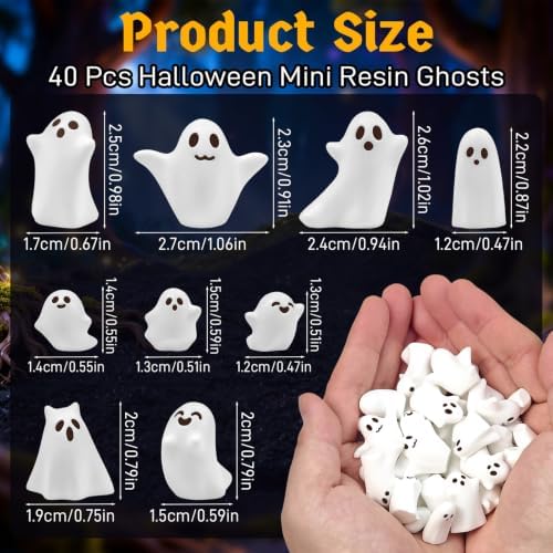 40 Pcs Halloween Mini Resin Ghosts Tiny Little White Ghost Figures