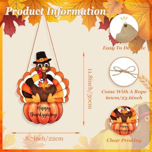 Thanksgiving Decorations Turkey Wood Sign Pumpkin Front Door Wreath Sign 01