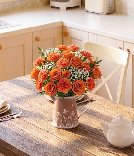 Yoillione Farmhouse Metal Flower Vase, Rustic Clay Brown Jug Pitcher Mini Vase for Flowers, Shabby Chic Home Decor Small Vase, Gifts for Women