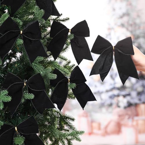 Janinka 12 Pcs 6 Inch Christmas Velvet Bows for Wreath Decoration, Black