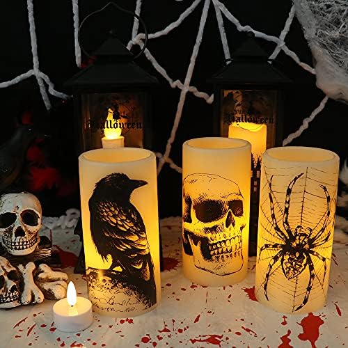 Halloween Skull Flameless Candles Battery Operated with 6H Timer