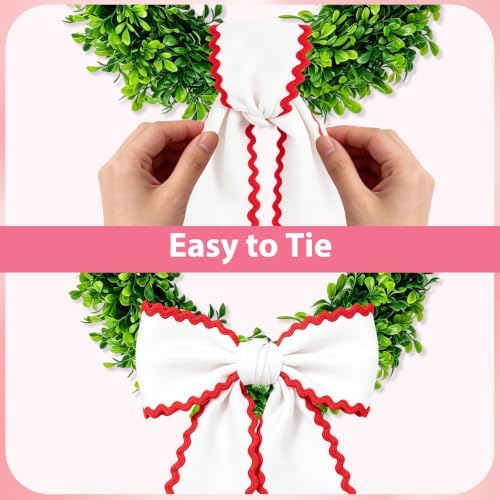 Wreath Sash for Front Door, 2 pcs Scalloped Wreath Ribbon for Porch