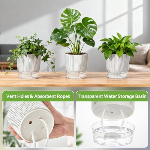 3 Pack Self Watering Pots Set, 4 Inch Self Watering Pots for Indoor Plants