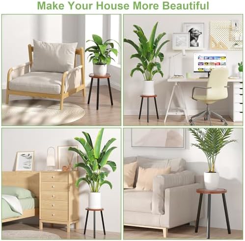 2-Pack Wood Plant Stands Indoor, 16.7" Tall Plant Stand Outdoor Mid-Century Plant Stool, Single Plant Table Modern Small Round Side/End Table for Living Room, Balcony, Office(Brown)