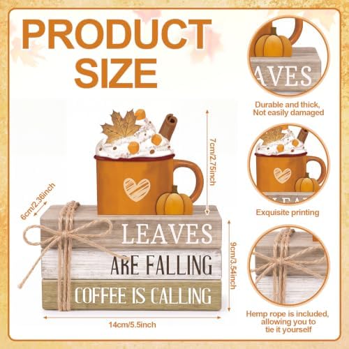 4 Pcs Fall Coffee Table Decorations Fall Tiered Tray Decor Thanksgiving Centerpiece Rustic Wooden Hot Cocoa Cup Maple Leaves Pumpkin Sign for Autumn Harvest Party Coffee Bar Kitchen Home