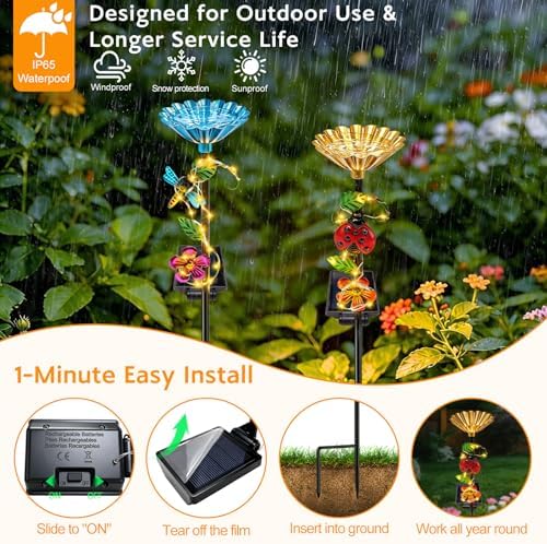 VOOKRY Solar Outdoor Garden Decor Lights & bee/Bird/Butterfly Water Station