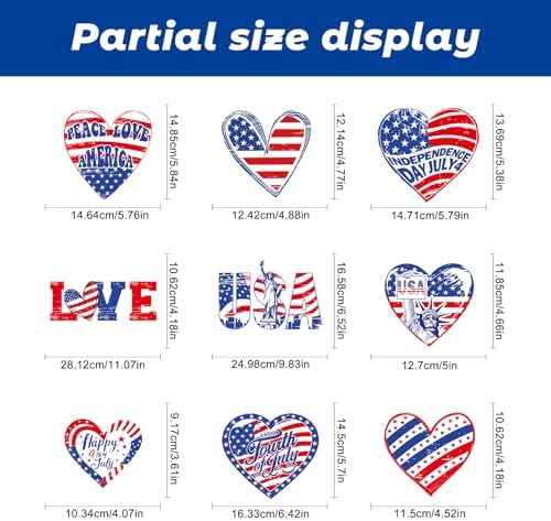 9 Sheets 250 Anniversary USA Stickers, 4th of July Window Clings, Heart Shape Patriotic Window Decals Happy 4th of July Windows Decorations for Independence Day Party