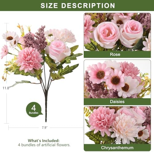 Homsunny Artificial Fake Fall Flowers for Outdoor Indoor Decoration