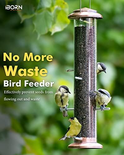 iBorn Nyjer & Thistle Bird Feeder for Outdoors Hanging，Finch Feeders for Outside，Metal Tube Bird Feeder 15 Inch with 12 Small Ports,8 Metal Perches,Copper-Plating