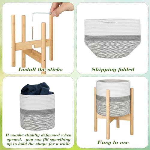 Plant Basket with Stand,10 Inch,White and Gray
