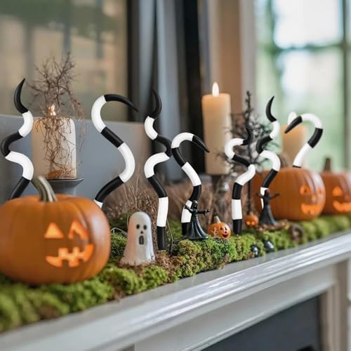 16pcs Halloween Sandworm Tentacle Plant Stakes,Black and White Striped