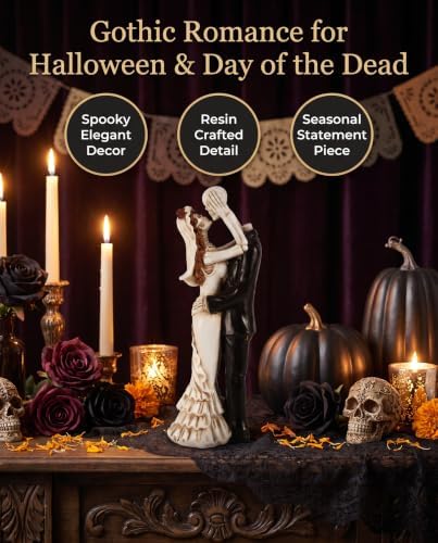 iStatue Skeleton Bride and Groom Figurine Cake Topper, Resin Gothic Wedding Couple Statue for Halloween Day of the Dead Decor | Spooky Romantic Wedding Tabletop Decoration, (Small, Dancing)