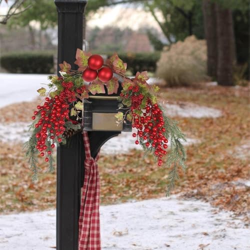 Christmas Swag for Front Door 49" Artificial Door Swag Xmas Decorative with Red Berries Xmas Balls Christmas Swags for Stair Fireplace Mantle Mailbox Window Holiday Decor