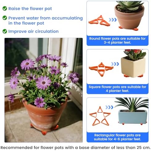 18 Pack Pot Feet for Outdoor Planters, 2.75x2.1x0.8 Inch Invisible Breathable Pot Stands Toes Lifters for Heavy Outdoor Plants, Airflow & Furniture Protection, Stackable Flower Feet Outside, Orange