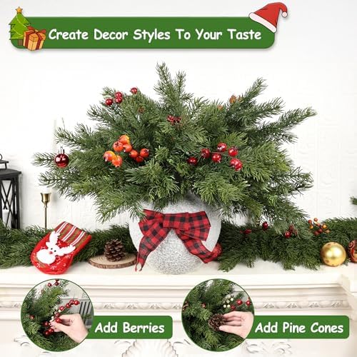 Artgar 6 Pcs Christmas Pine Branches - 18" Realistic Greenery Pine Stems