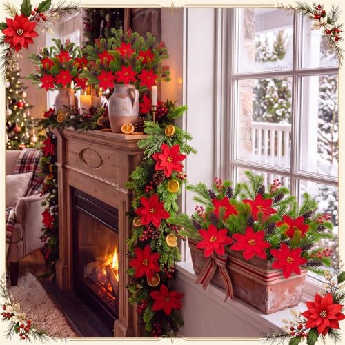 24 Pcs Christmas Artificial Flower Plant Outdoor Window Decor, Green Plant