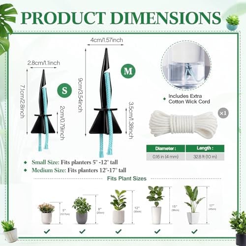 8 Pack Self Watering Spikes for Plants with Wick Rope,Medium