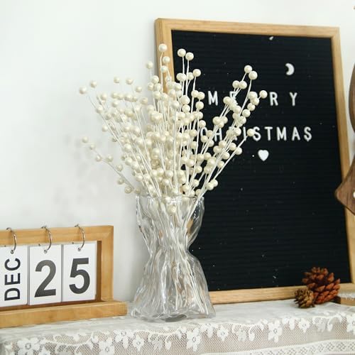 GREENTIME 12 Pack Artificial White Berry Stems 14" Fake Holly Berry Picks