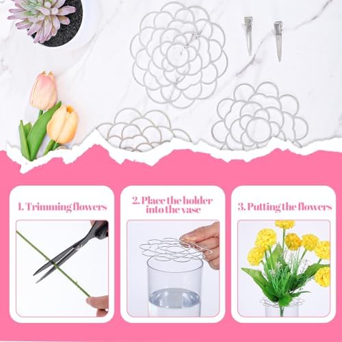 Flower Arrangement Holder, 3 Pcs Floral Grid Stainless Steel Flower Frog Wire Arranger Twist Flowers Arrangements Supplies Floral Cage for Vase Bouquet Plant Fixation DIY Home Decor (Silver)