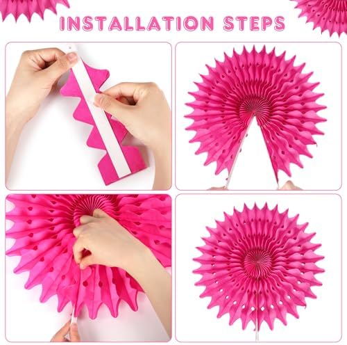 12PCS Paper Fans Hot Pink and Orange Party Decorations Tissue Paper Flowers Decorations for Girl Groovy Birthday Baby Shower Wedding Bachelorette Room Wall Hanging Décor