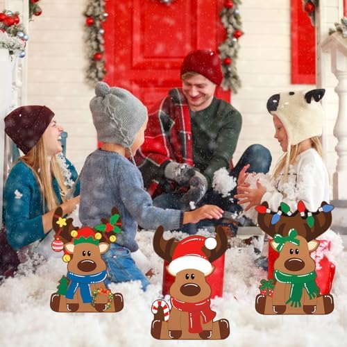 Weysat 3 Pcs Reindeer Christmas Yard Signs with Stakes, Elk Decoration