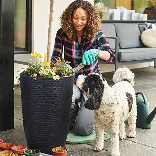 Worth Garden 21" H Tall Planters 2 Pack - 14'' Dia Resin Large Round Black Flower Pots for Outdoor Plants Trees