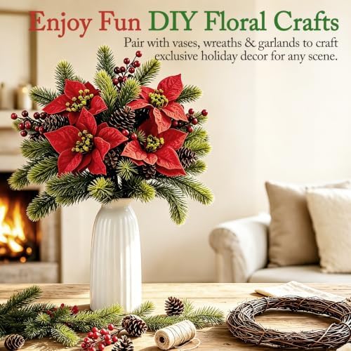 6pcs Christmas Flowers Artificial Poinsettia for Christmas Decor