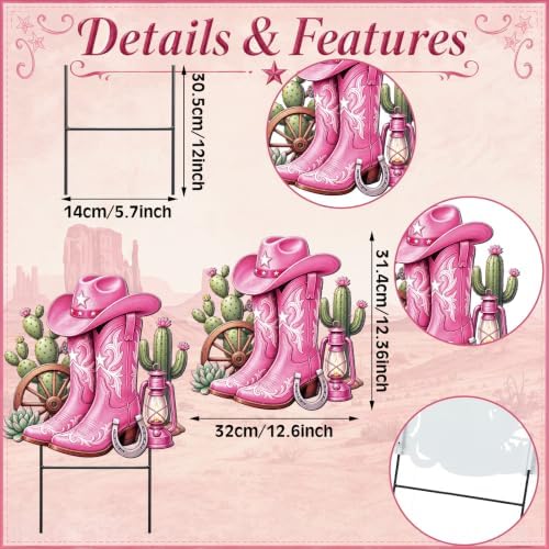 Amyhill Western Cowgirl Outdoor Decor Pink Boot Metal Garden Stakes 24 Inch